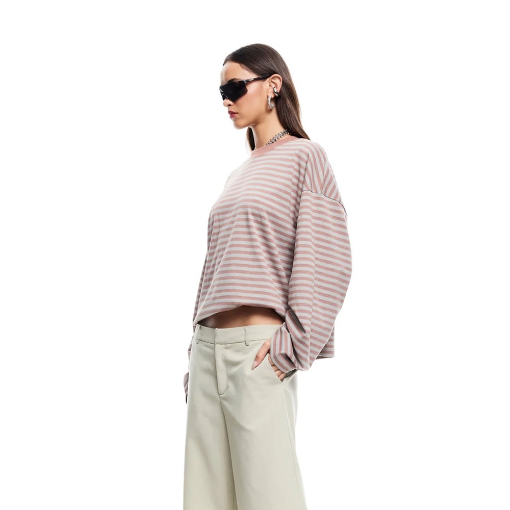Lioness Pink and White Striped Relaxed Long Sleeve Top - Picture 2 of 6